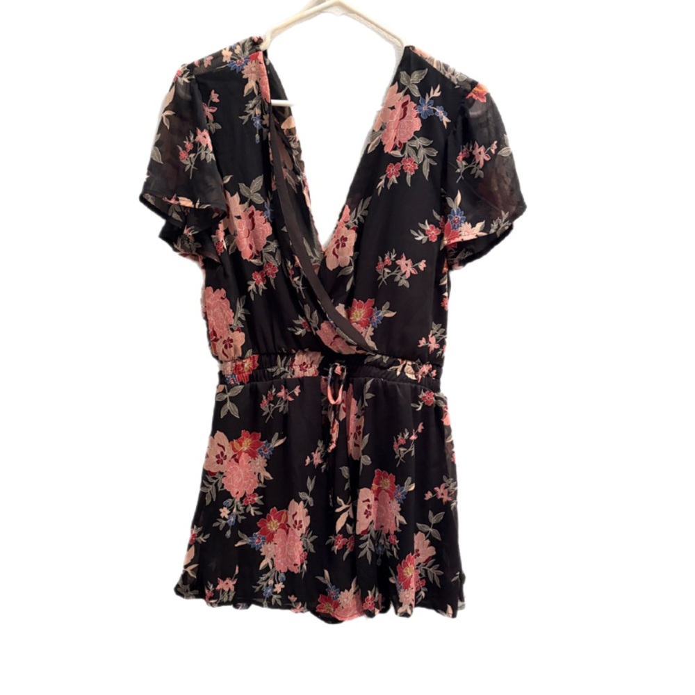 Trixxi Black Romper with Pink and Blue Floral Design